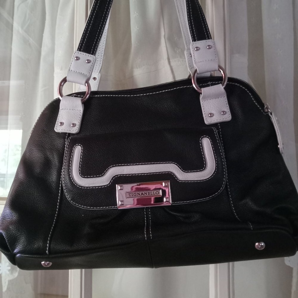 Tignanello Leather Hobo Bag in Black and White New without Tags